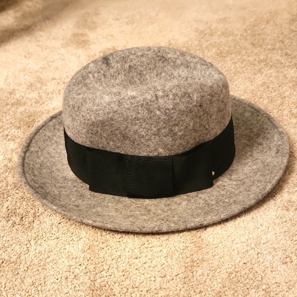 Kate Spade Gray Wool Fedora Hat w/ Black Bow Band One Size NWT